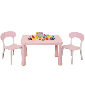 High end and high-quality Kids Table and Chair Set, 3 Piece Toddler Table and Chair Set, Plastic Children Activity Tablefor Reading,Preschool,Drawing,Toddler,Playroom(White/Pink),Safe, sturdy, comfortable, and stable