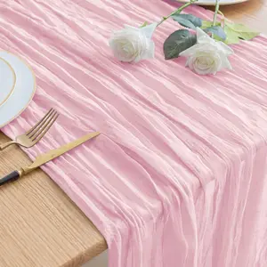 Boho Style Rectangular Pleated Table Runner, Semi-Transparent Polyester Fabric, Ideal for Festive Parties, Bridal Showers, Romantic Dining Decor