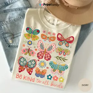 Comfort Colors Be Kind To All Kinds Boho Floral TShirt, Flowers, Inspirational, Kindness, Graphic Tees, Cotton Fablic, Gift For Teacher, Cute Crewneck - Printfamily