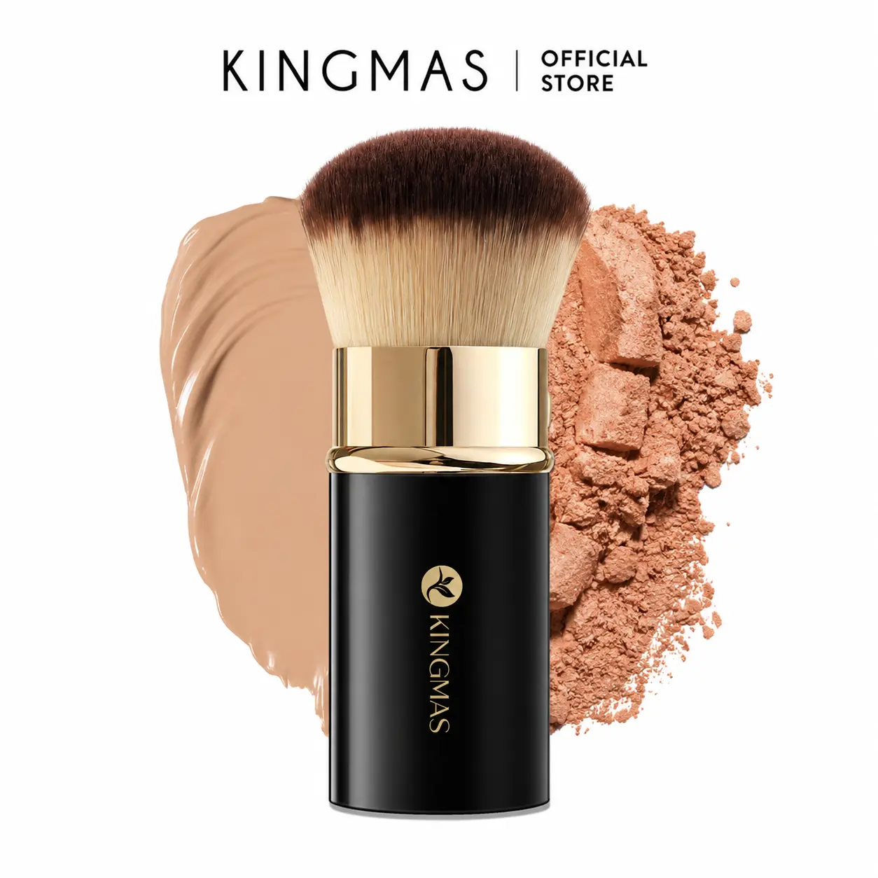 KINGMAS Retractable Makeup Brush, Travel Kabuki Foundation Brush with Protective Cap, Portable Makeup Tool for Purse, Soft Dense Bristles for Smooth Flawless Application