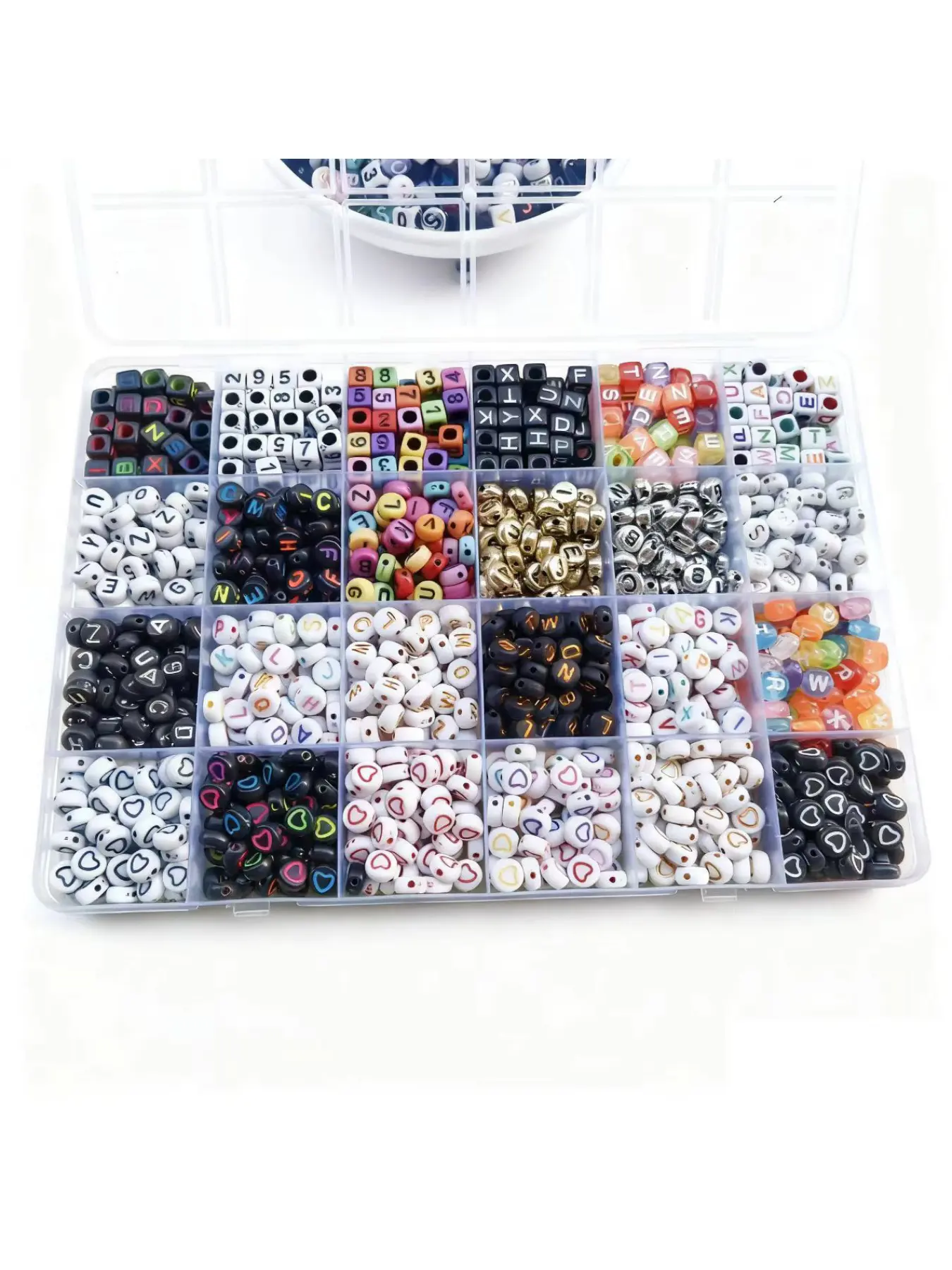 Jewelry making set, letter beads, heart beads, number beads set - 24-hole stringing bead box