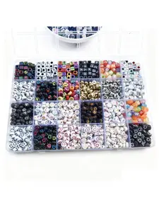 Jewelry making set, letter beads, heart beads, number beads set - 24-hole stringing bead box