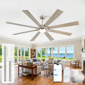 62/72in Large Smart Ceiling Fan with Lighting Remote/App/Voice High CFM Industrial Noiseless Reversible 8 Blades DC Fans for Patios Porch Outside