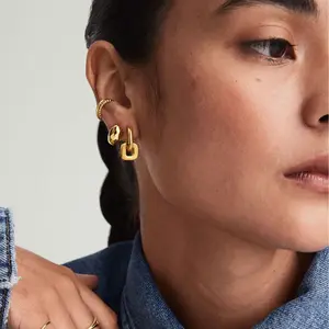 Moodear Convertible Adjustable Link Women's Earrings Paper Clip Link Statement Earrings Two-Tone Rope Pendant Fashionable Jewelry