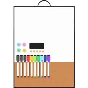 Small White Board for Wall, Portable Black Aluminum Framed Whiteboard with Cork, Combination Modern Dry Erase Plank with Handle for Home, Office, School