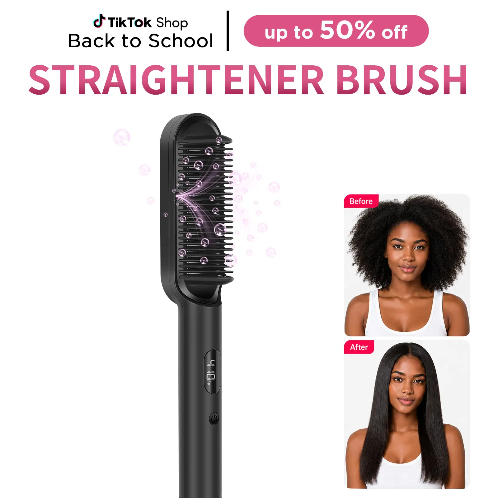 2-in-1 Hair Straightener Brush,Frizz Buster Ionic Hair Straightening Brush,Hair Straightener Comb,3D Anti-Scald,4 Temps, 5Min Fast Straightening,410°F, 20S Fast Heating,Auto Shut-Off,Dual Voltage,SummerVibes Hair Tools,summerhairstyles,dorm essentials