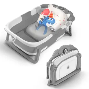 Baby Bathtub, Collapsible Newborn Bathtub for Infant with Soft Cushion and Thermometer,Portable Travel Newborn Tub with No-Slip Feet, Baby Shower Gifts