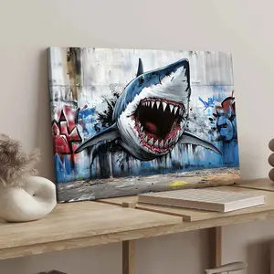 1Count Wooden Frame Canvas, Cool Future Technology Spaceship Images, Exquisite Poster, Fierce Shark Graffiti Art, Ocean Inspired Design, Fashion Bedroom Decoration, Modern Art Home Poster, Waterproof High Definition Printing, Ideal Gift, Wall Art, Art
