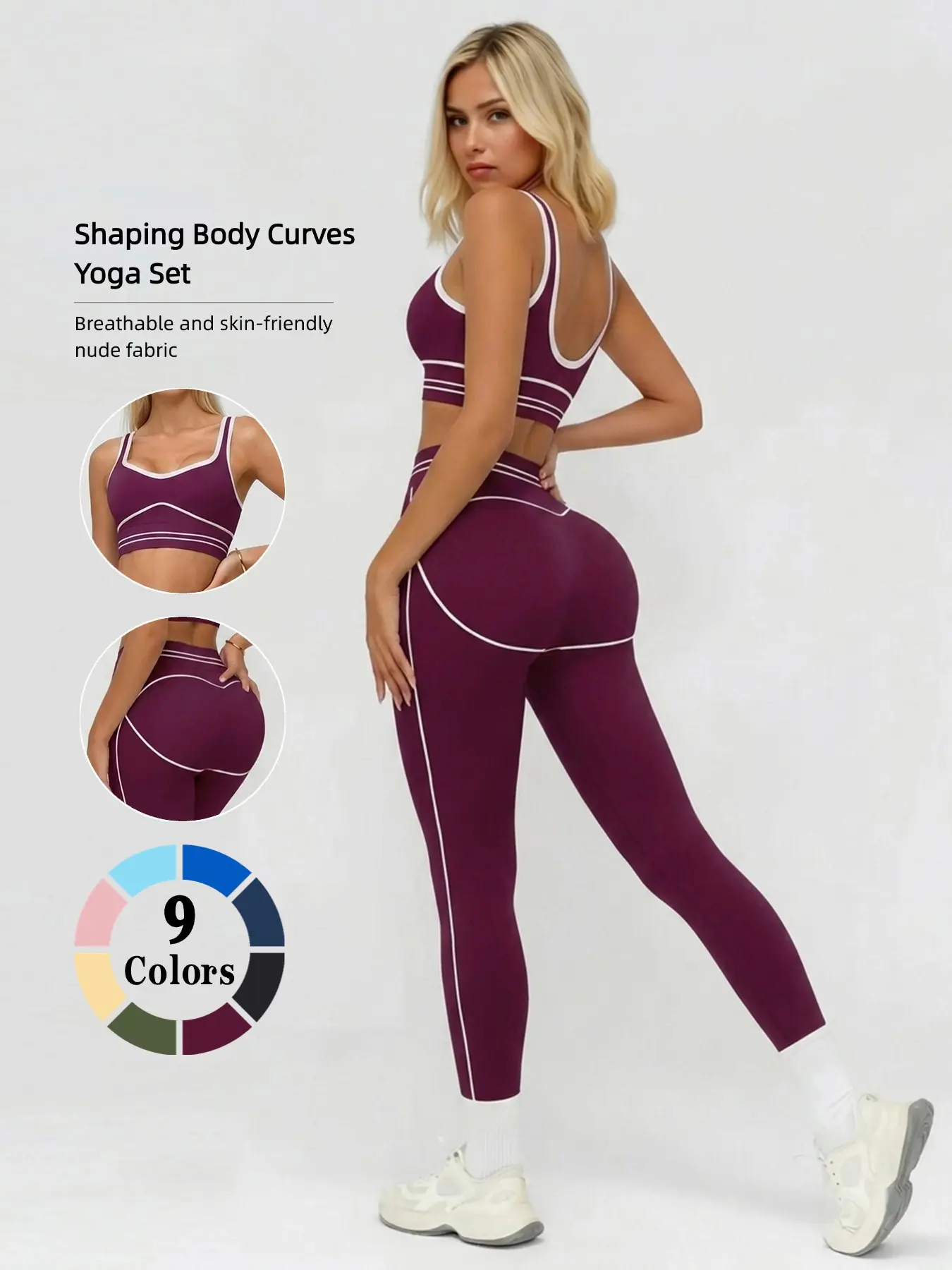 Women's High-Waisted Yoga Pants Set, Fitness Sets, solid sports sets, Sporty Design Gym Training, All-Season Fitted Workout Clothes, Natural Waist Tight-Fitting