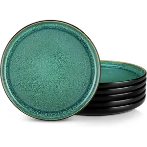 PLAYA Dinner Plates Set of 6, 10.25 Inch - Ceramic & Stoneware Plates, Microwave & Oven Safe, Trendy Green Tableware for Modern Dining, Durable Dishwasher Safe Design