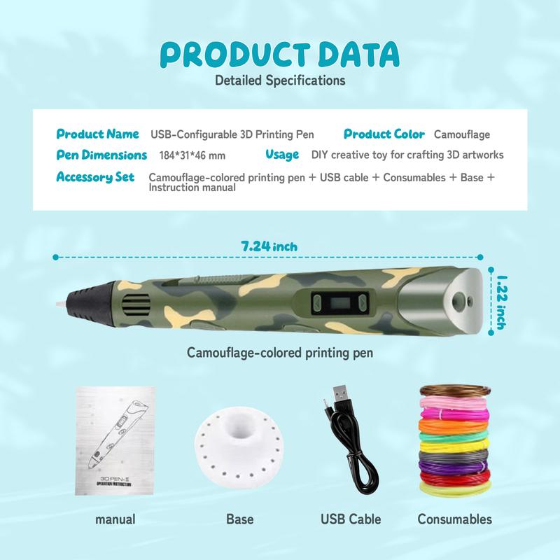 New 3D Printing Pen Set, 3D Pen with LCD Display and PLA Filament, Creative DIY New Years Gift for Kids and Children