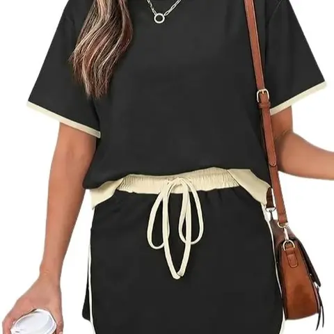 Lounge Sets for Women 2 Piece Skirt Colorblock Drop Shoulder T Shirt and Skort Set Summer Tracksuits 631178,summervibes