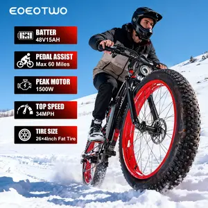 EOEOTWO Electric Bicycle (Model E01) – 1500W Peak Power, 26x4-inch Wide Tyres, 48V 15Ah All-terrain E-bike with 60-mile Range & 32mph Max Speed. Equipped with the Latest LED Colour Screen Dashboard; Suitable for Road, Sandy, Mountain & Snowy Terrain