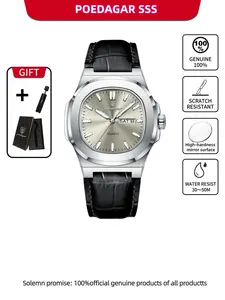 Poedagar casual and fashionable men's quartz watch Analog Watch waterproof date calendar men's leather watch PU belt quartz movement men's Casual Trendy Wristwatch versatile outdoor dating party gift Business Fashion Watches