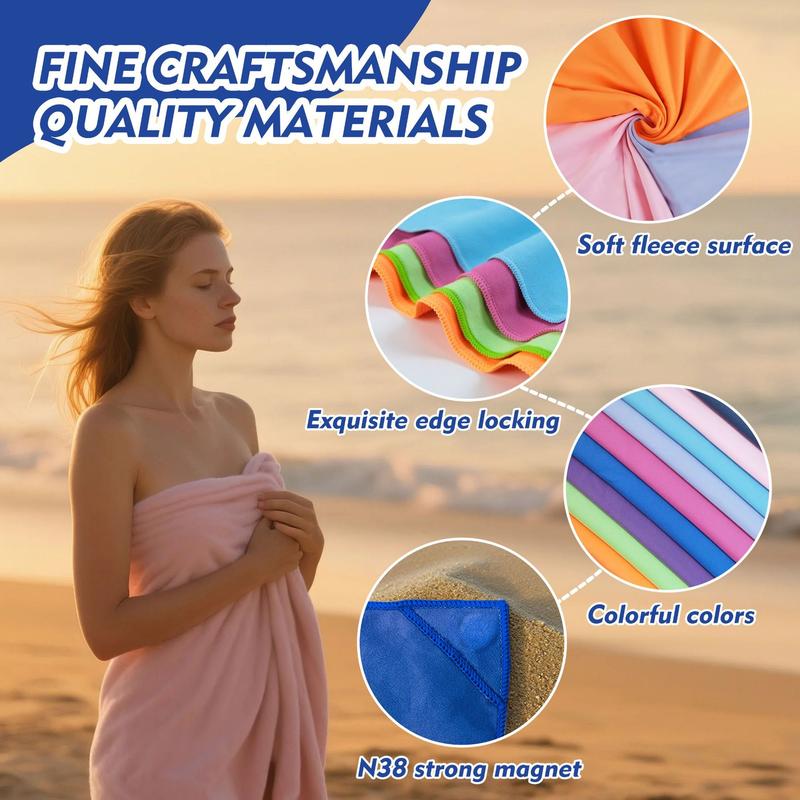 Magnetic Bath Towel Extra Large Quick-Drying Beach Towel Double-Sided Velvet Soft Portable Travel 4-Corner Magnets 520G Load