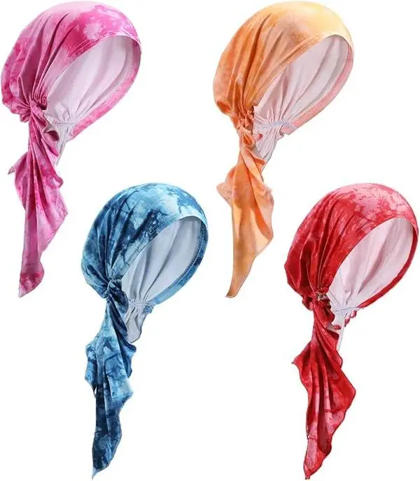 4pcs Women Head Scarf Pre Tied Chemo Caps Slip On Turban Headwear Cancer Head Wraps  Hat BandanaPolyester Fibre