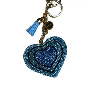 Blue Heart Tassel Keychain with Gold Accents, Stylish Backpack Bag Charm, Heart-Shaped Costume Jewelry, Fashion Accessory for Backpack Decoration, Backpack Bag Charms