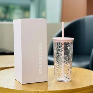 Starbucks Overseas 2026 Spring Sakura Cute Pets Series Triangular Glass Straw Cup