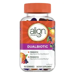 Align Dualbiotic, Prebiotics and Probiotics for Women and Men, Probiotics for Digestive Health, Prebiotics Help Nourish Good Bacteria, Natural Fruit Flavors, 60 Probiotic Gummies