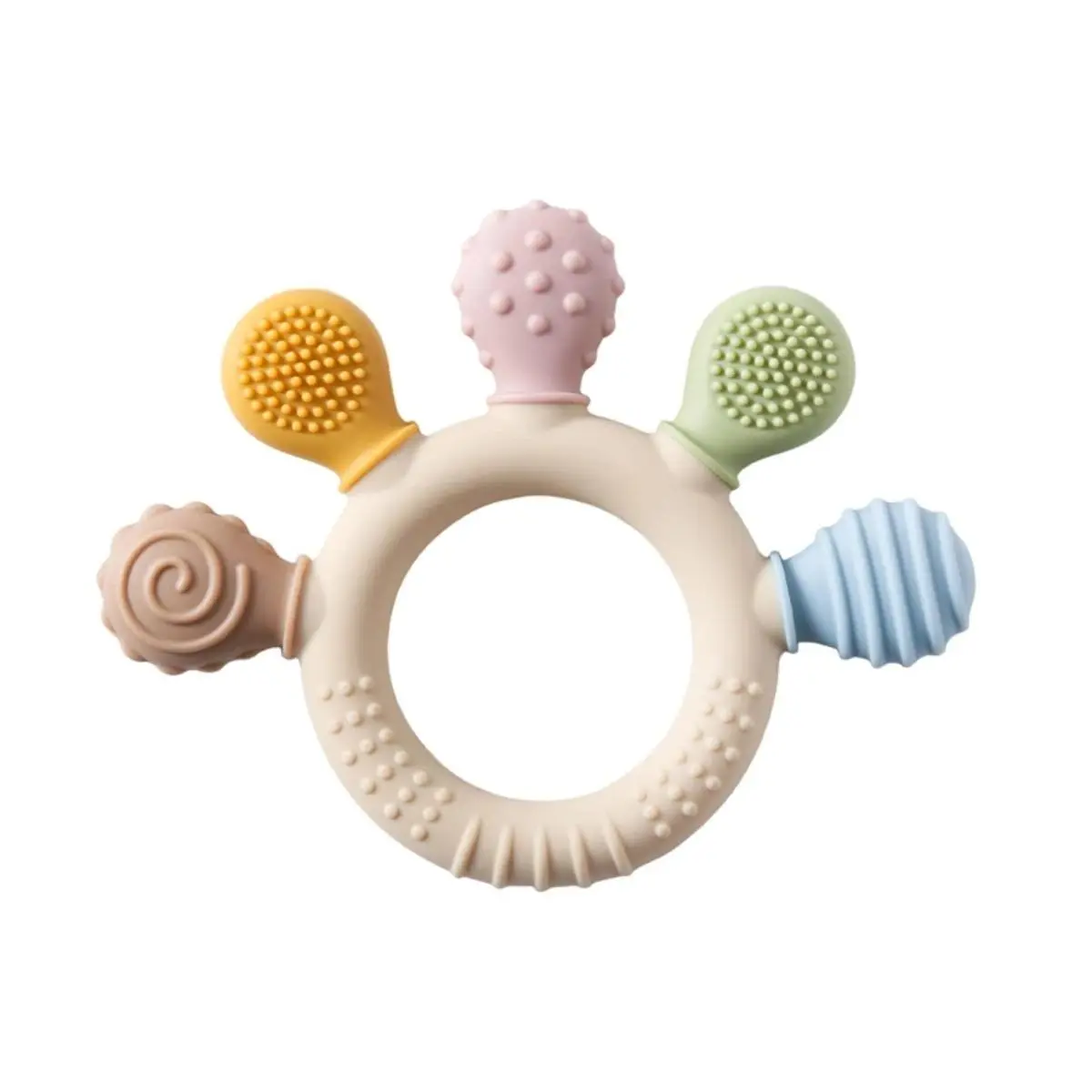 Silicone Grinding Rod Sensory Teether - 0-12 Months Baby Teething Toy with Grinding Ring, Baby Gift, Easter Gifting Option (Kitchen & Food Pretend Play Toy)