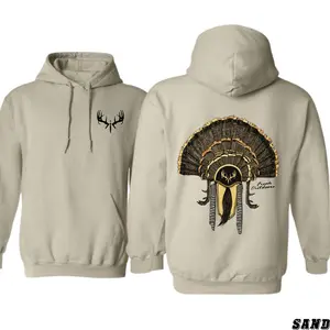 [graphic hoodies]Hunting Hoodie for Men and Women – Turkey Fan Back Print with Antler Chest Logo – Perfect Fall Outdoor Gear for Hunters & Country Lifestyle Lovers – Soft Fleece Sweatshirt