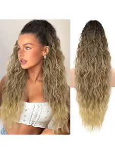 Water Wave Extra Long Wavy Synthetic Hair Extension, Loose Corn Curl Clip-In Ponytail, Suitable for Daily Wear, Women's Hairstyle Accessory, Ponytail Extensions
