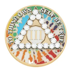 Alcoholics Anonymous New Premium AA Bling Yearly Rainbow Tie-Dye Recovery Medallion LGBT 3dpetergriffinmedallion Gift Crystals