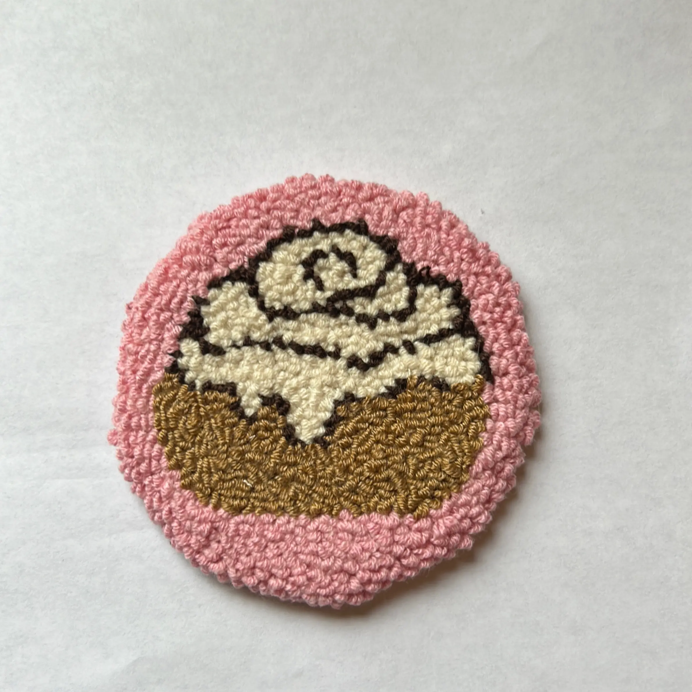 Cinnamon roll punch needle coaster handmade