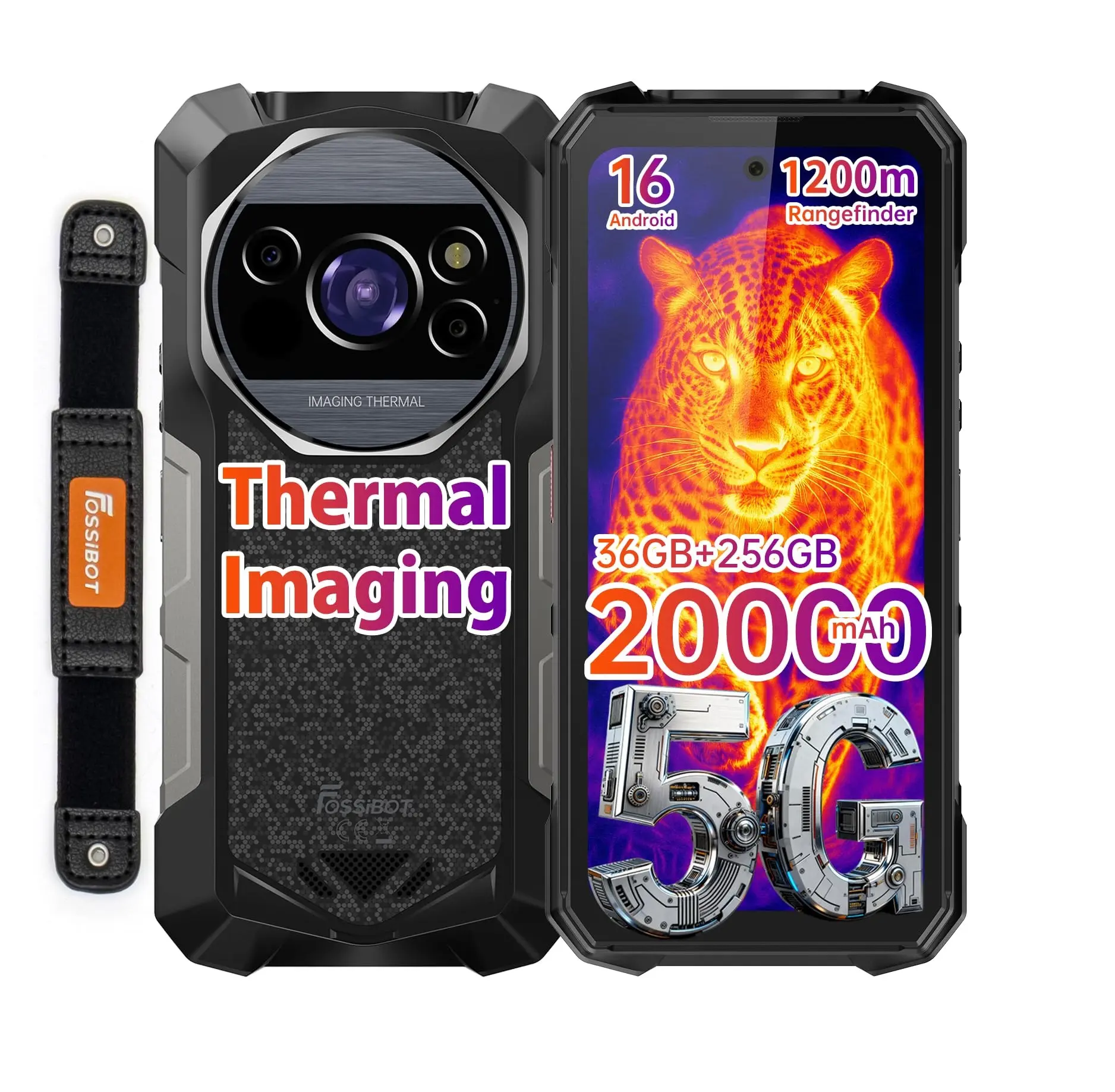 FOSSIBOT F115 Ultra 5G 20000mAh/33W Rugged Phone Thermal Imaging Android 16, Dimensity 7100+36GB+256GB Gaming Phone, 1200m Ranging, 6.78" FHD+120Hz Gorilla Glass,50m Range Night Vision 64MP Cell Phone