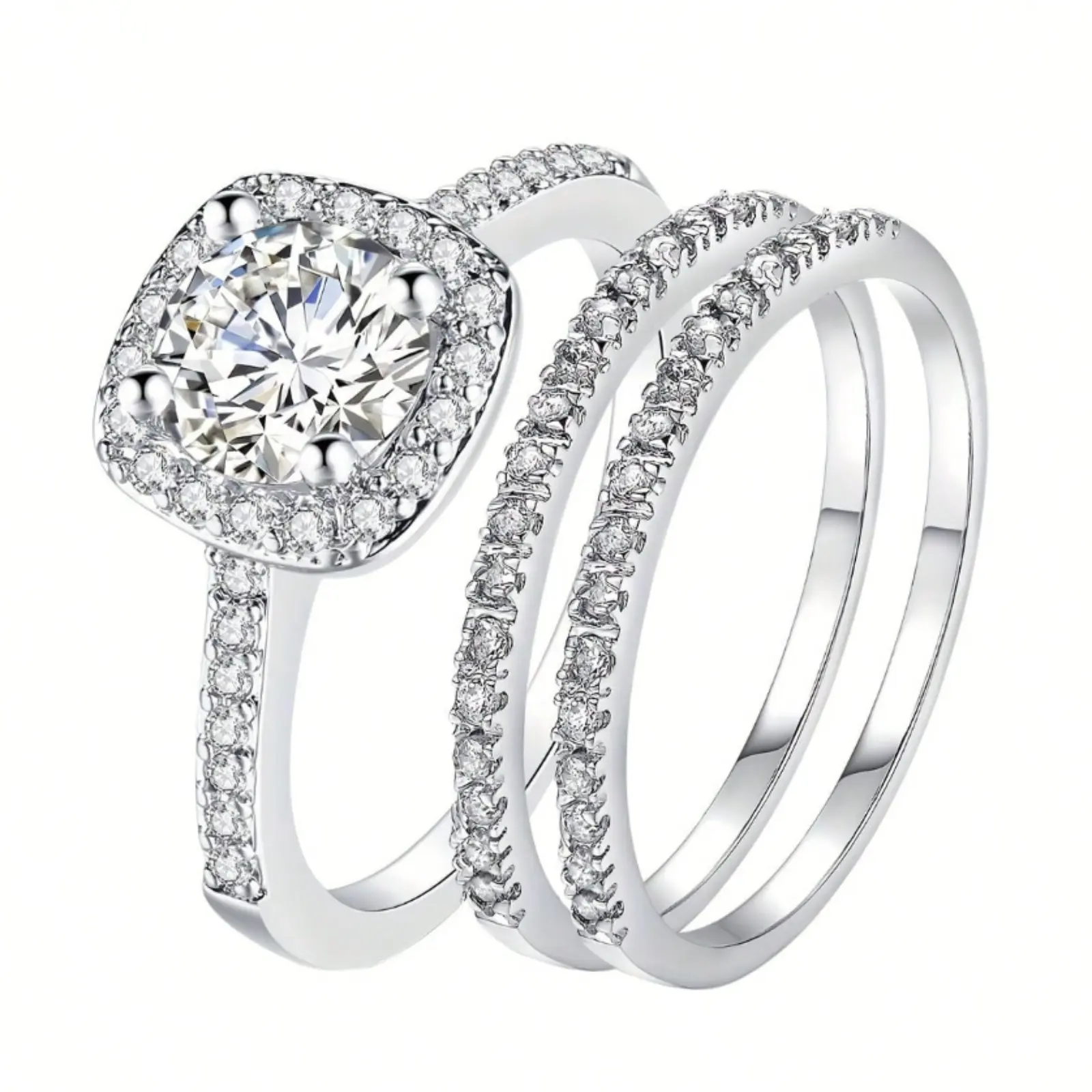 Set of 3 classic style incess cut square diamond engagement rings for women, mixed stone, suitable for everyday wear and wedding, ideal gift for Valentine's Day or Mother's Day