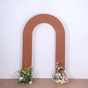 8ft Terracotta Spandex Fitted Open Arch Wedding Arch Cover, Double-Sided U-Shaped Backdrop Slipcover