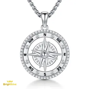 Brighthive Rotating Compass Necklace, S925 Sterling Silver Retro Pendant for Men & Women, Nautical Style Daily Wear Adventure Jewelry