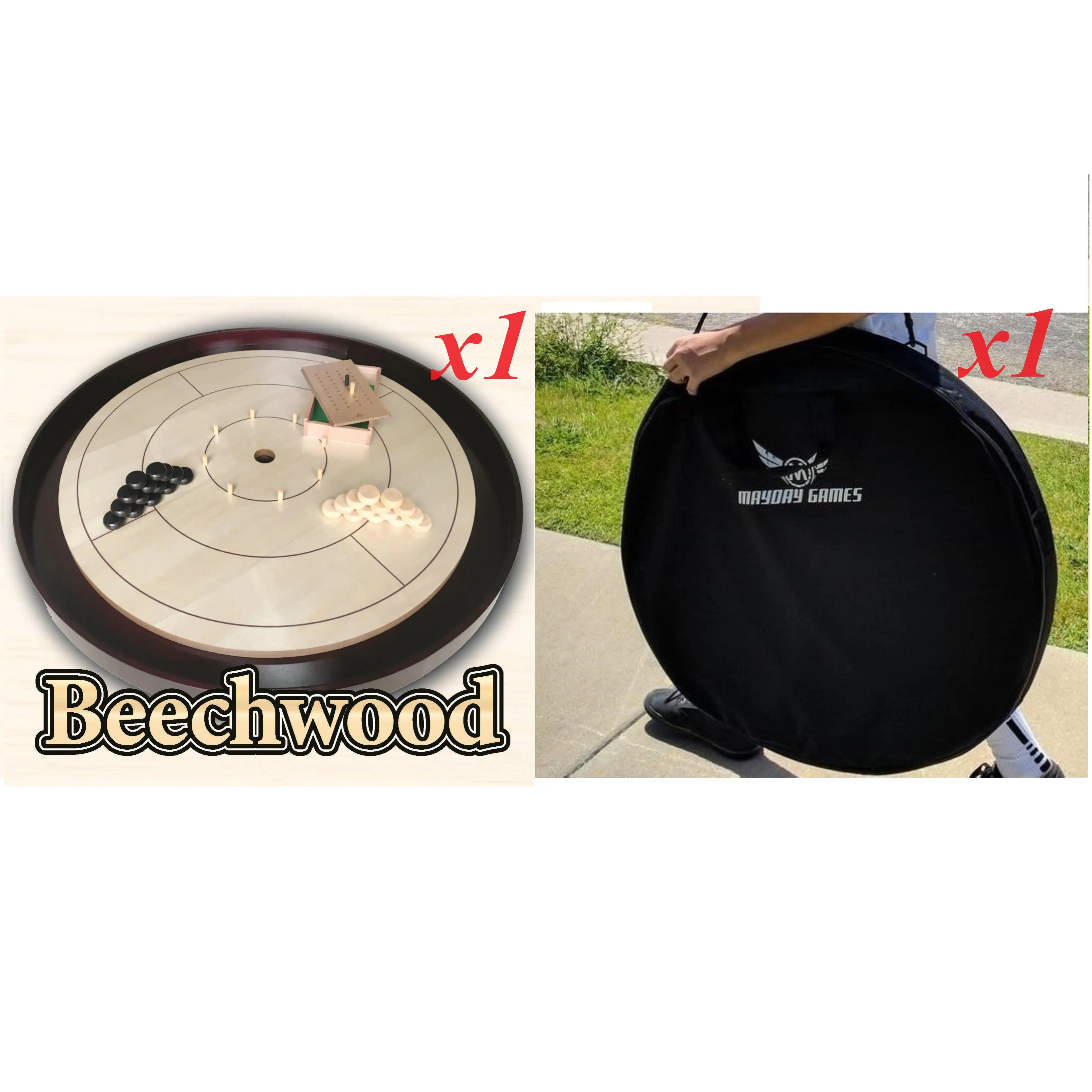 Beech Tournament Edition Crokinole Board + Black Carrying Case