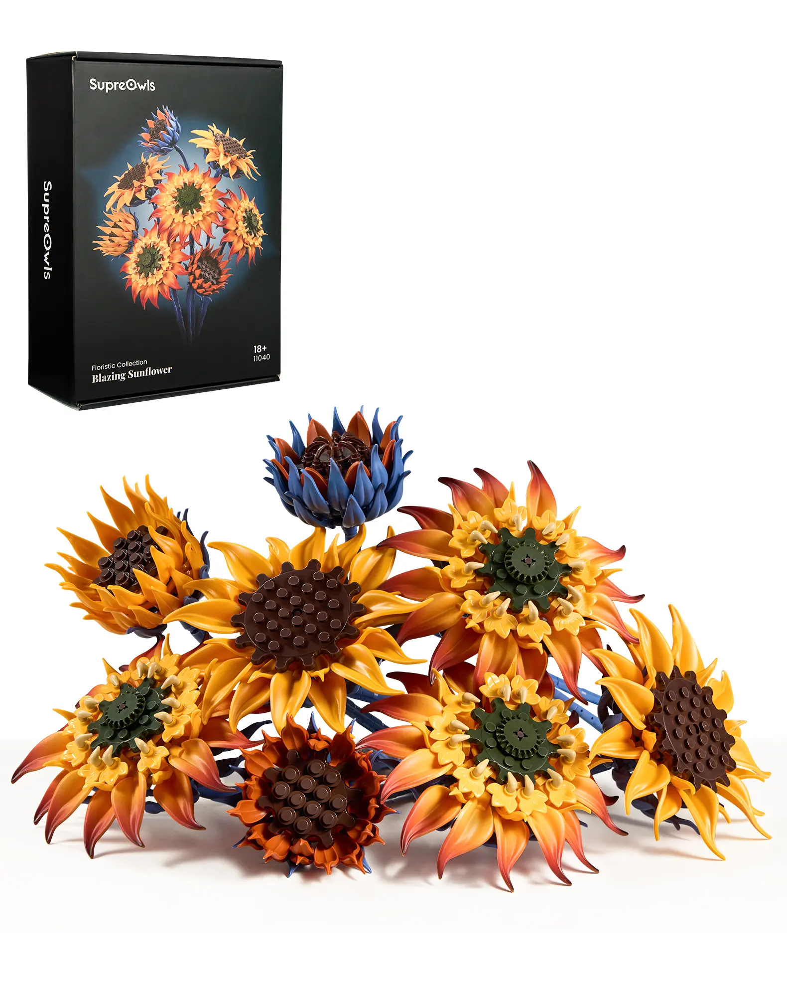 Supreowls Eternal Flame Sunflower Building Set, Fiery Botanical Collection for Adults, Realistic Sunflower Bouquet Blocks, Artistic Home Decor Gift for Women & Flower Lovers