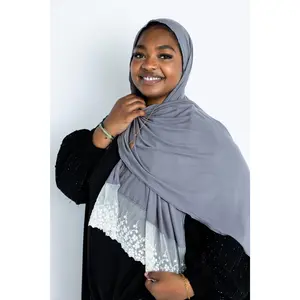 Jersey Lace Hijab - Pigeon Gray