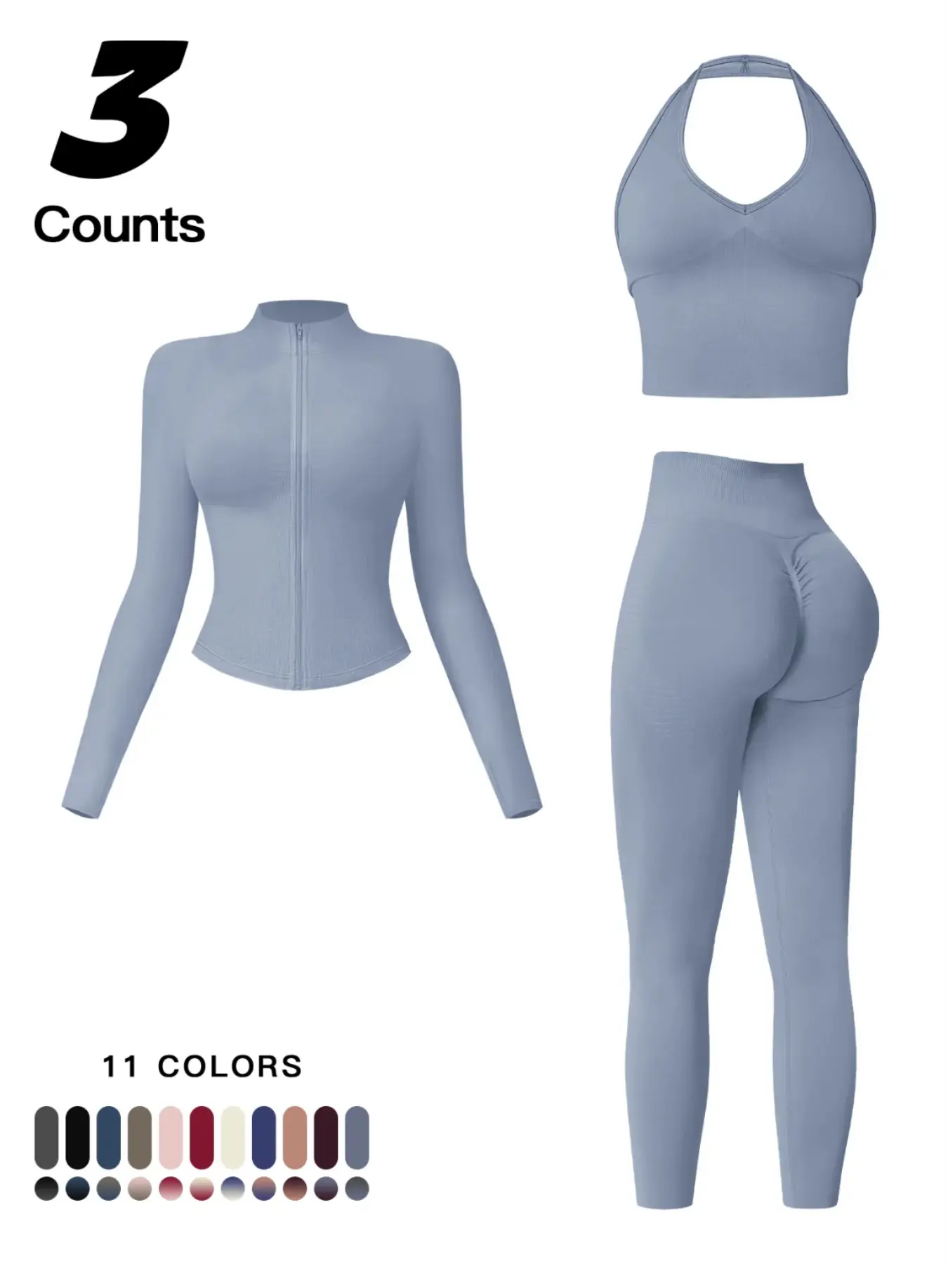 Women's Fall Winter Quick-Dry Three-piece Set, Sports Activewear Set, Sports Outfits, Fitness Outfits, Supportive Racerback Sports Bra & High Waist Butt Lifting Long Pants & Stand Collar Zipper WarmWindproof Jacket for Yoga Gym Workout Running Sportswear