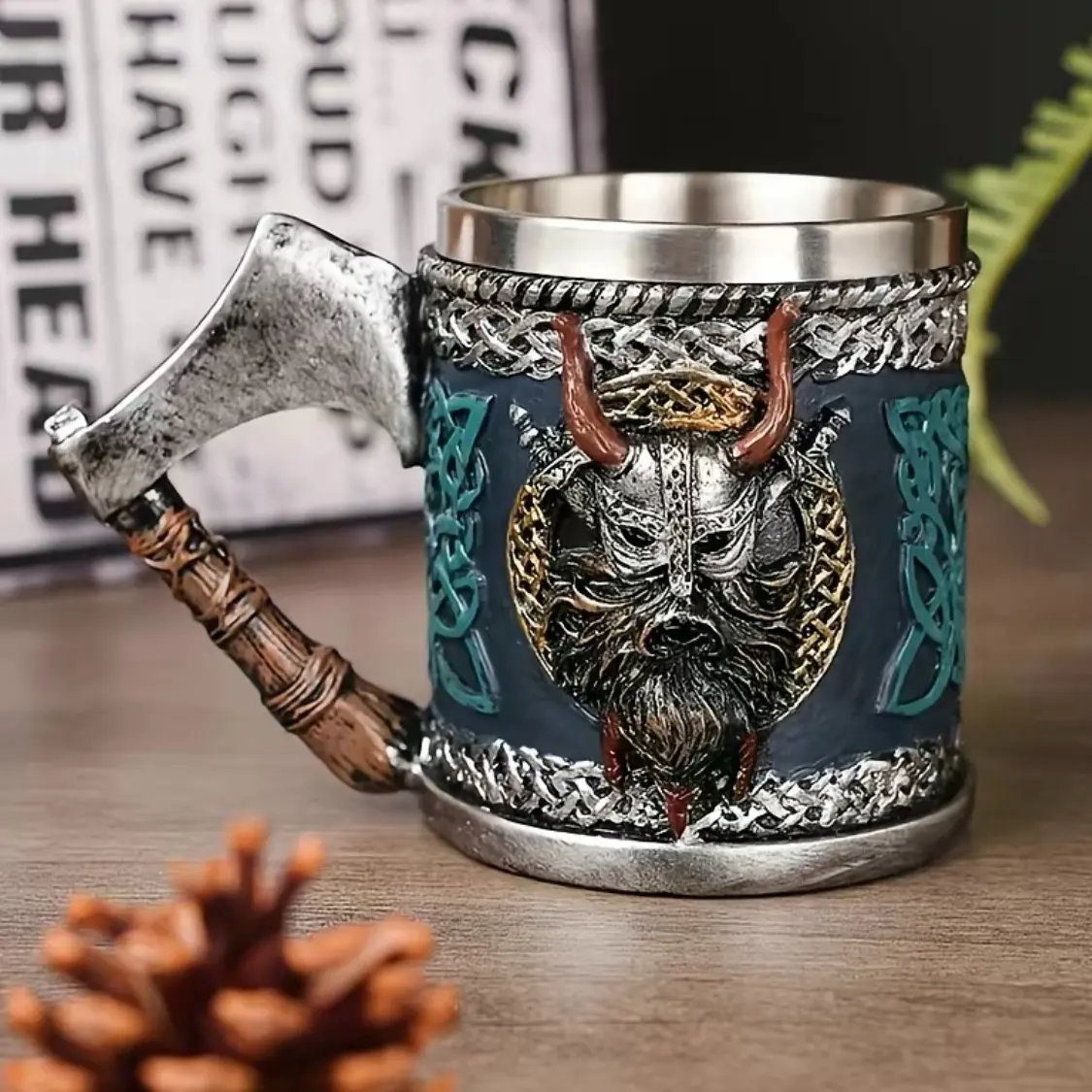 Viking Pirate Design Insulated, Reusable, Sturdy Coffee Beverage Mug, Drinkware, 1 Pack Stainless Steel Interior Novelty Norse Drinking Cup, Viking Gifts for Men Dad, Perfect Birthday Father's Day Holiday Gift for Friends Family Home Office Daily Use