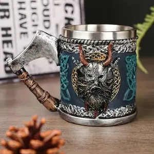 Trending Viking Pirate Design Insulated, Reusable Coffee Mug, 1 Pack Stainless Steel Interior Novelty Norse Drinking Cup, Unique Viking Gifts for Men Dad, Perfect Birthday Father's Day Holiday Gift for Friends Family Home Office Daily Use