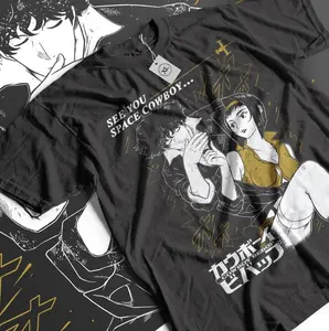 Men's Cowboy Bebop Graphic T-Shirt - Edward, Spike Spiegel, Faye Valentine Design, Unisex Comfortable Cotton Tee for Casual, Everyday Wear, Cosplay Fit