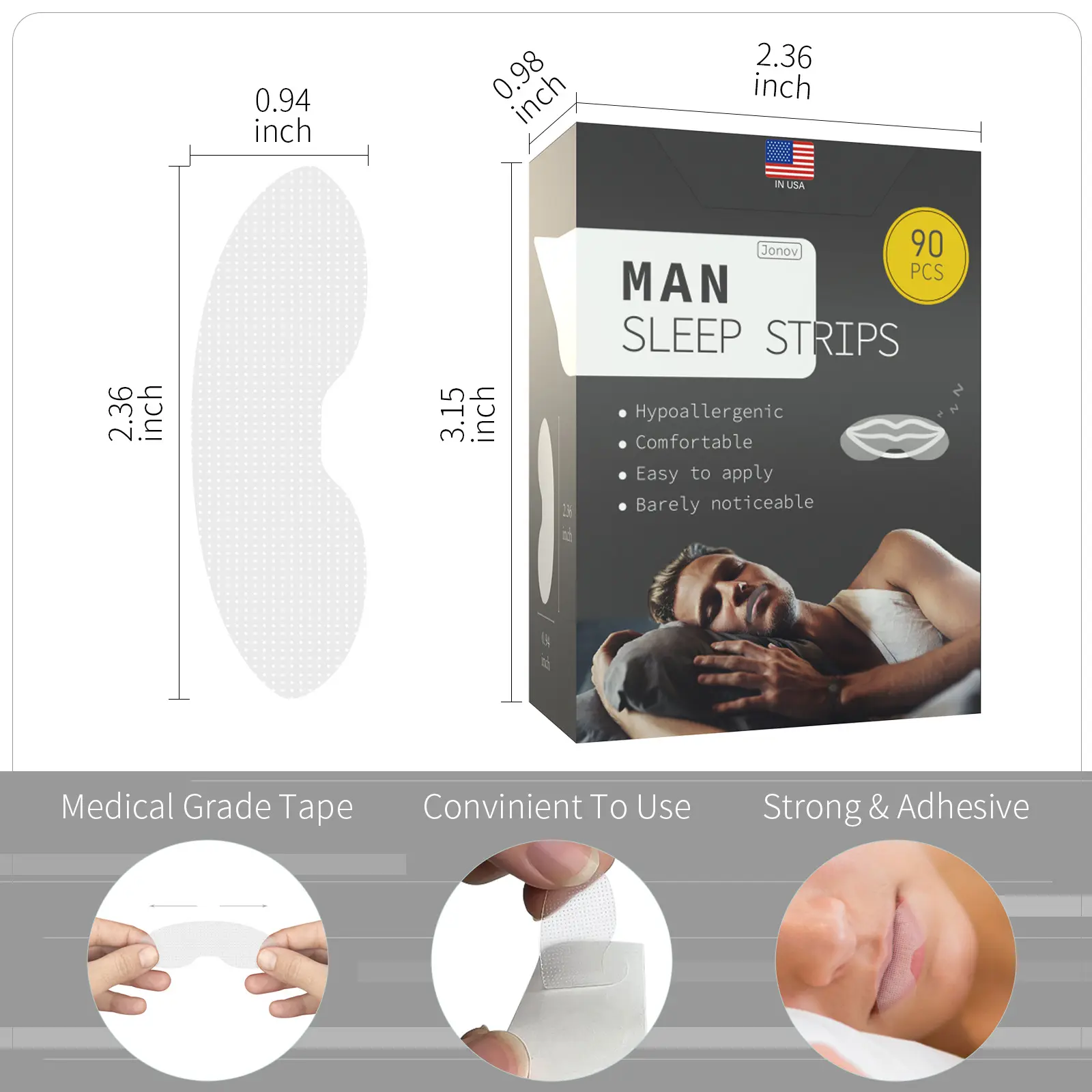 Nighttime anti-open mouth breathing patch, mouth sealing patch, anti-snoring patch, sleep corrector, closed mouth breathing patch