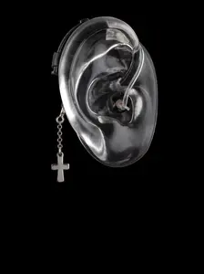 Mini Cross Silver Deafmetal USA Hearing Aid pendant
