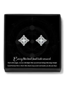 Moon Stone Witch Knot Stud Earrings With Blessing Message Card, Hypoallergenic Piercing Studs for Sensitive Ears, Vintage Exquisite Jewelry Gift for Women