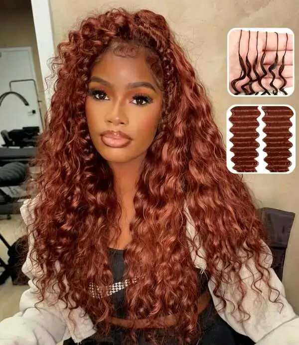 Human Crochet Hair For Women Deep Wave Reddish Brown 50g Pre Separated 50 Strands Feather Crochet Human Hair Extensions 16 18 20 Inch Invisible Miracle Knots Crochet Human Hair