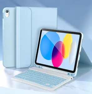 for iPad 11th Generation A16 2025/10th Generation 10.9 Inch Keyboard Case, Detachable Bluetooth Keyboard Case with Pencil Holder, Square Keycaps, Blue