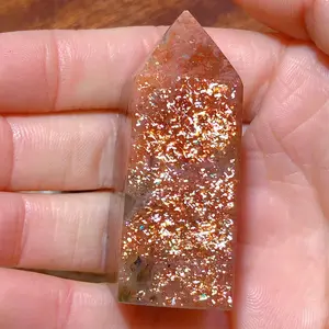 Natural Crystal Gem Sunstone Tower Wholesale Rainbow Golden Flash Ore Energy Polished Garden Precious Gift