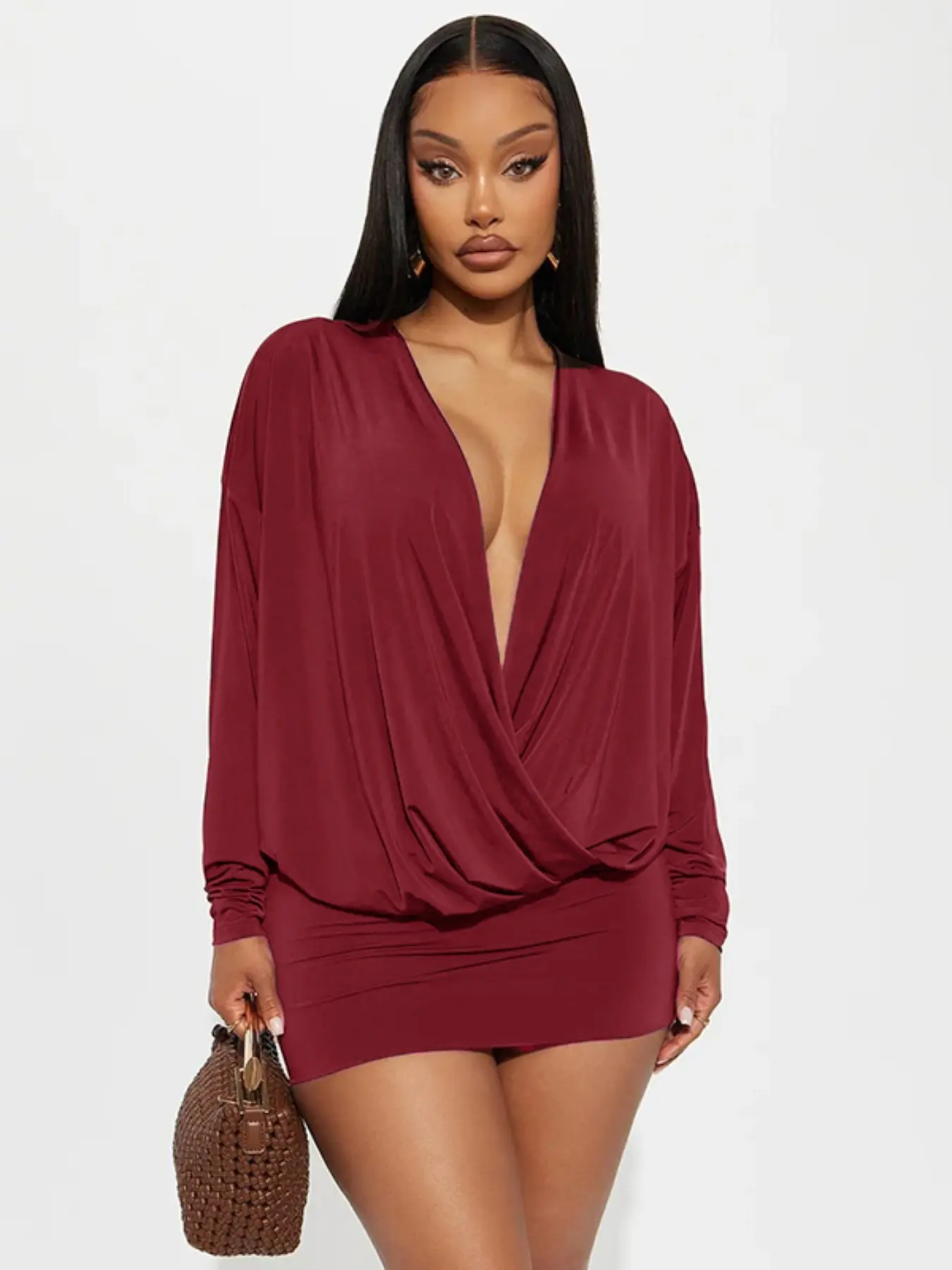 Women's Street Style Y2K Deep V Batwing Sleeve Dress, Long Sleeve Spring & Fall Fashion, Trendy Ladies for Casual Wear, Casual Comfy Chic - TikTok Shop Women's Street Style Y2K Deep V Batwing Sleeve Dress, Long Sleeve Spring & Fall Fashion, Trendy Ladies for Casual Wear, Casual Comfy Chic - TikTok Shop