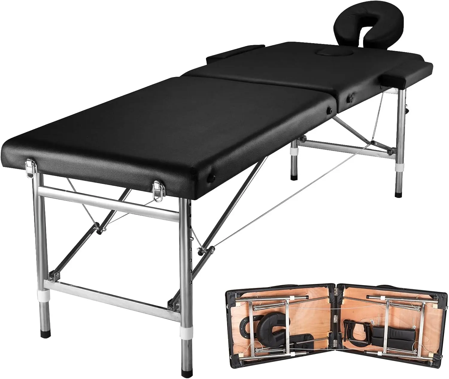 Portable Massage Table Foldable Massage Bed Folding Lash Tattoo Table Lightweight Spa Salon Facial Bed for Esthetician Eyelash Home Physical Therapy Table 2 Section Adjustable Height Black