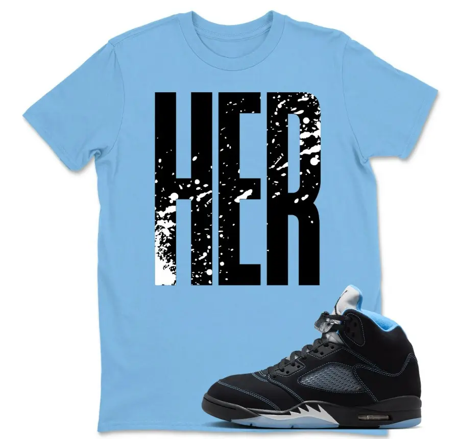 HER Shirt To Match 5 Retro Black University Blue White 2026, Black/University Blue Sneaker Matching Shirt, Cotton Unisex Graphic T-Shirt