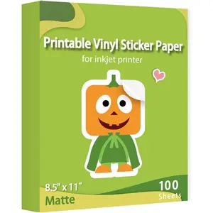 Printable Vinyl Sticker Paper for Inkjet Printer 100 Sheets Matte White  8.5x11 Inches