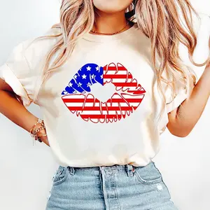 USA Lips Shirt, Comfort Colors T-Shirt, Patriotic Kiss Graphic Tee, 4th of July Shirt, Red White Blue Summer Outfit.